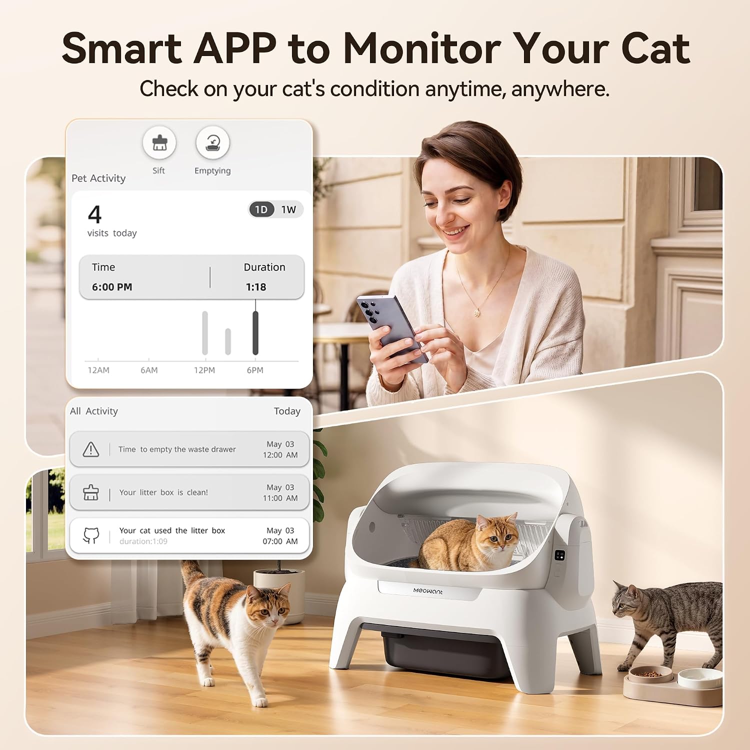Detalle 2 de Meowant MW-SC10 Extra-Large Automatic Litter Box with Infrared Scanning and App Control