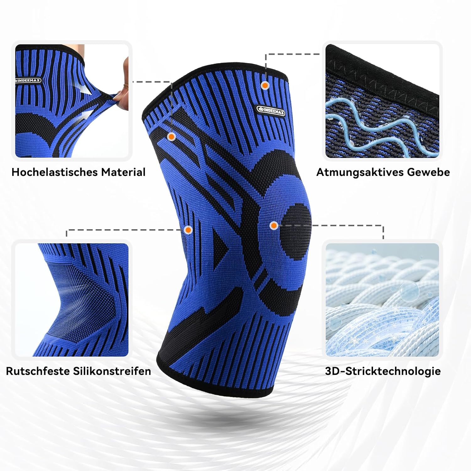 Detalle de INDEEMAX Kniebandage im 2er-Set für Damen & Herren, Kompression mit rutschfestem Silikonstreifen (Arthritis, Meniskus, ACL), Rosa, M