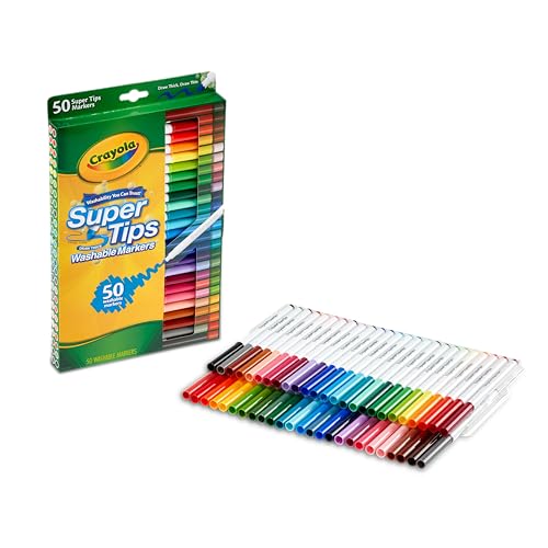 Detalle de CRAYOLA Super Tips - Pennarelli lavabili a punta media 50 colori (7555), idee creative per casa e scuola