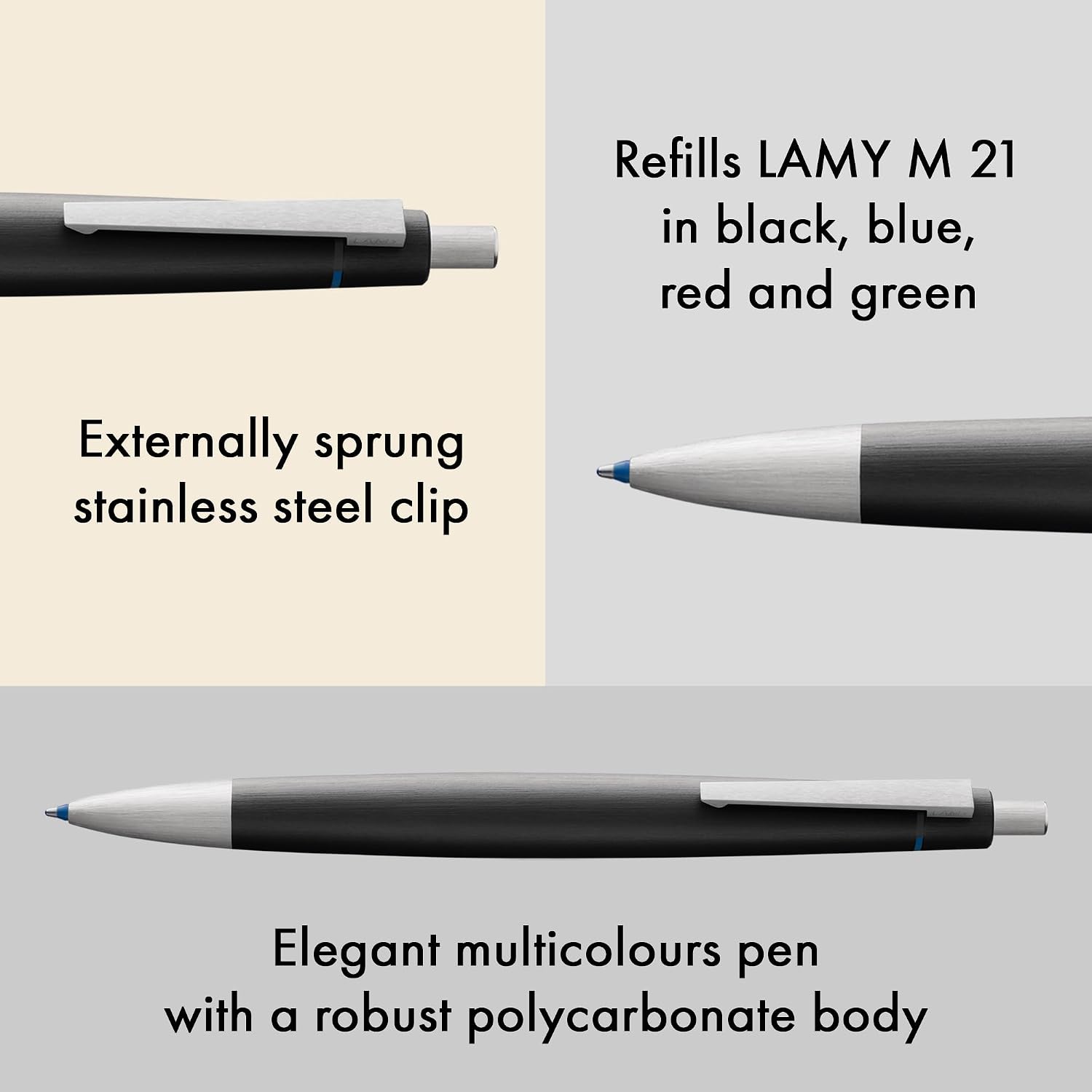 Detalle 2 de LAMY 2000 4色ボールペン ブラック、M 21リフィル4色付属・ポリカーボネート製ボディ
