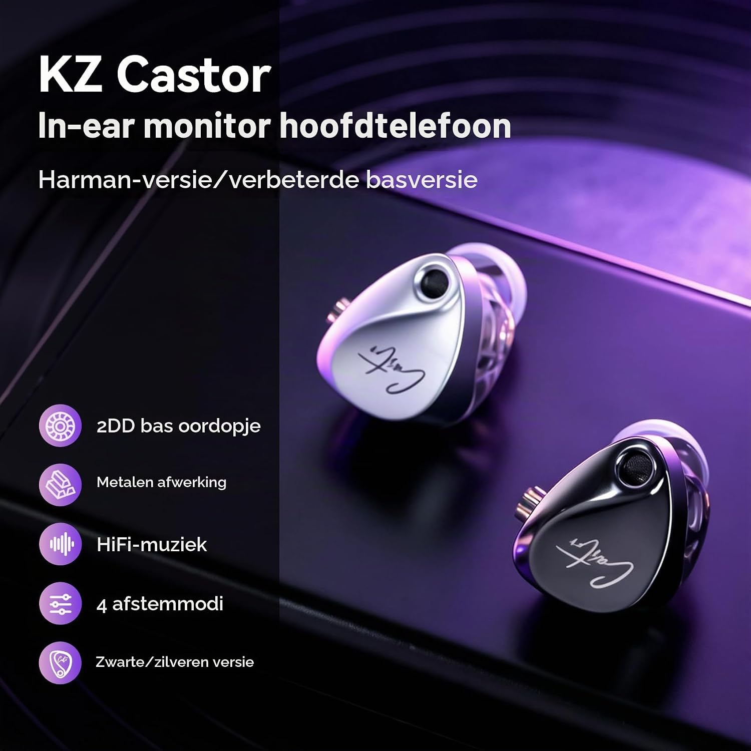 Thumbnail 1 de Keephifi KZ Castor in-earmonitor met dubbele drivers, 2-pinskabel en microfoon