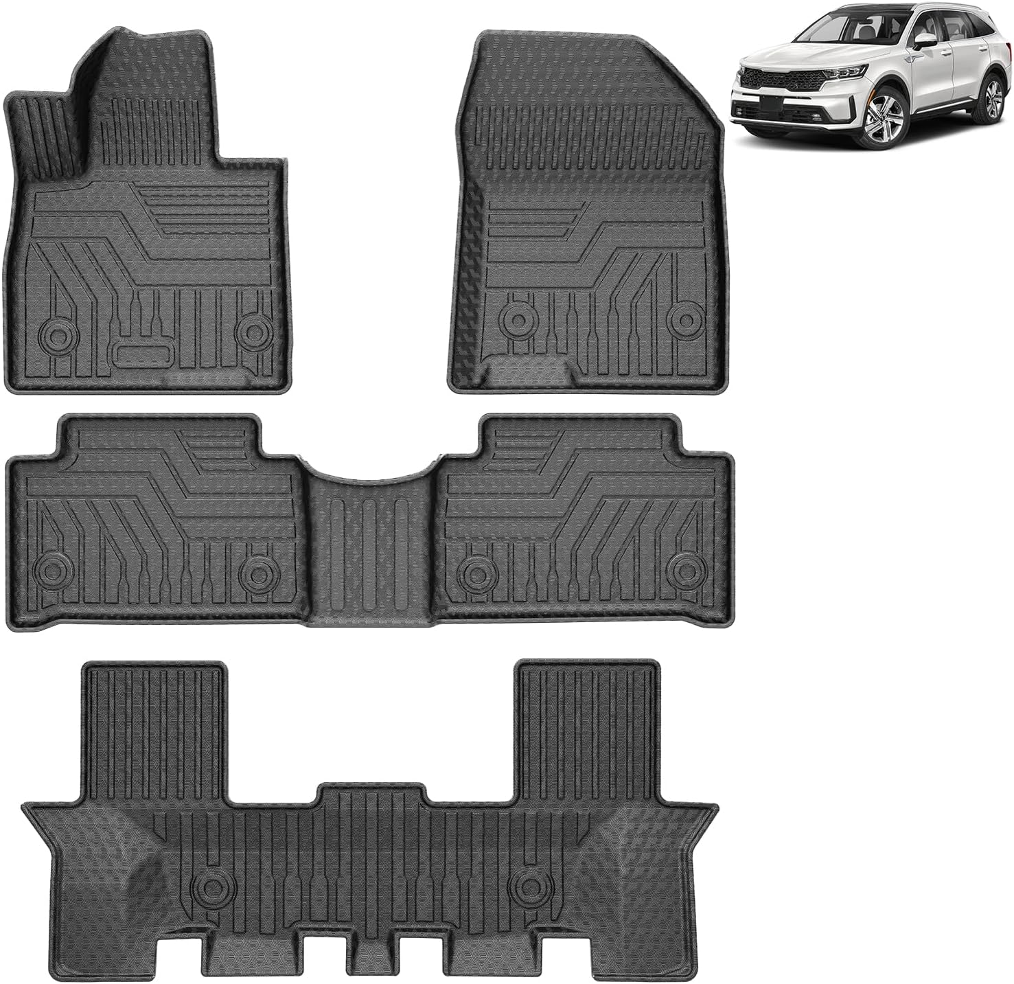 Detalle de FIILINES Kia Sorento Floor Mats, 3D TPE All-Weather Liners, Black, 2021–2026