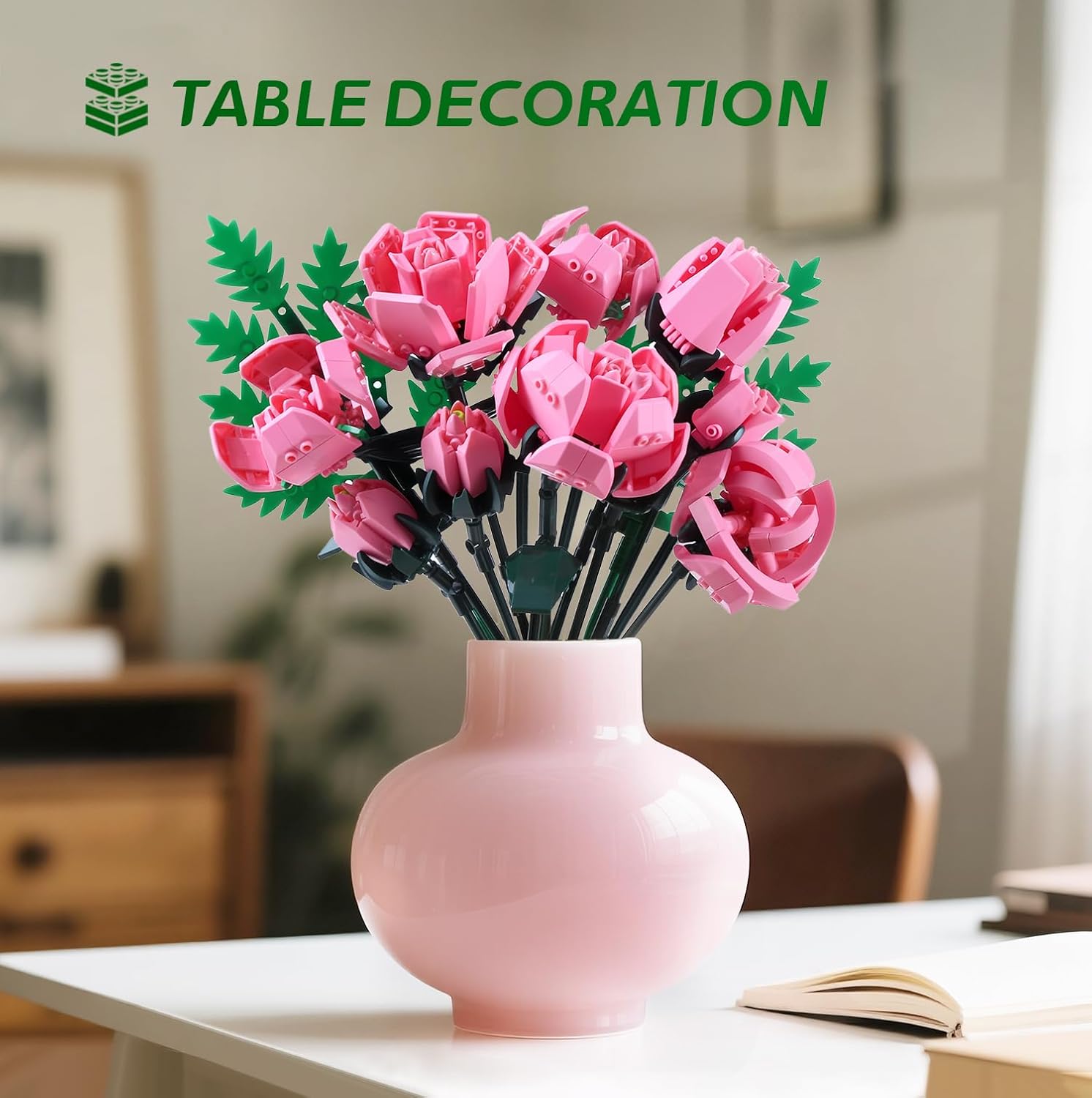 Thumbnail 6 de SIENON Pink Rose Flower Building Set – 10 Roses + 2 Leaves (Botanical Collection)