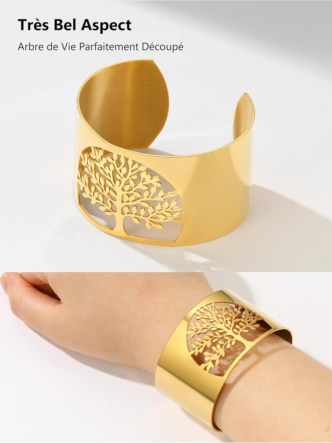 Thumbnail 5 de Bracelet manchette ouvert PROSTEEL en acier 316L, motif arbre de vie
