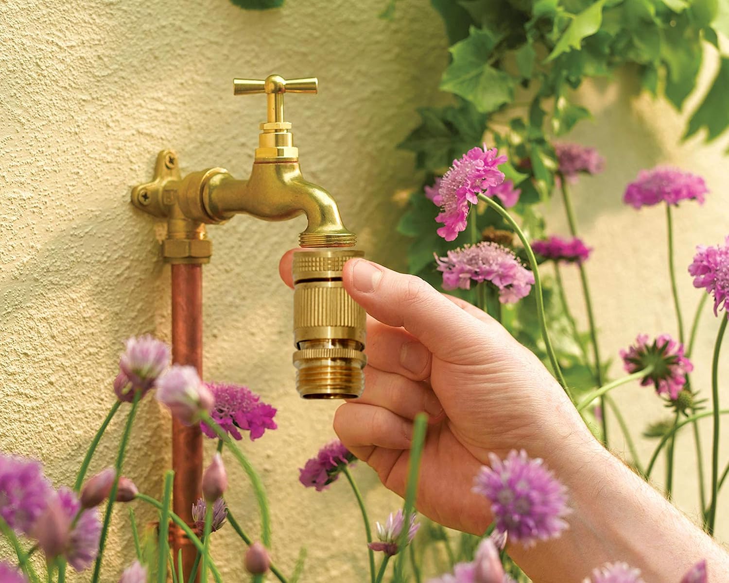 Detalle de HQMPC HQ-K04C Garden Hose Quick Connectors, Solid Brass, 3/4-Inch GHT, 4 Sets