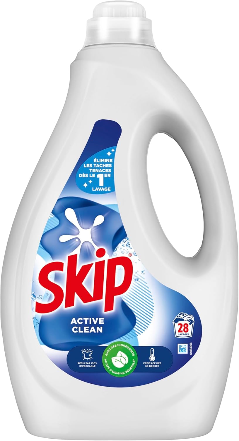 Detalle de Skip Lessive Liquide Active Clean – Propreté impeccable et fraîcheur longue durée, 28 lavages