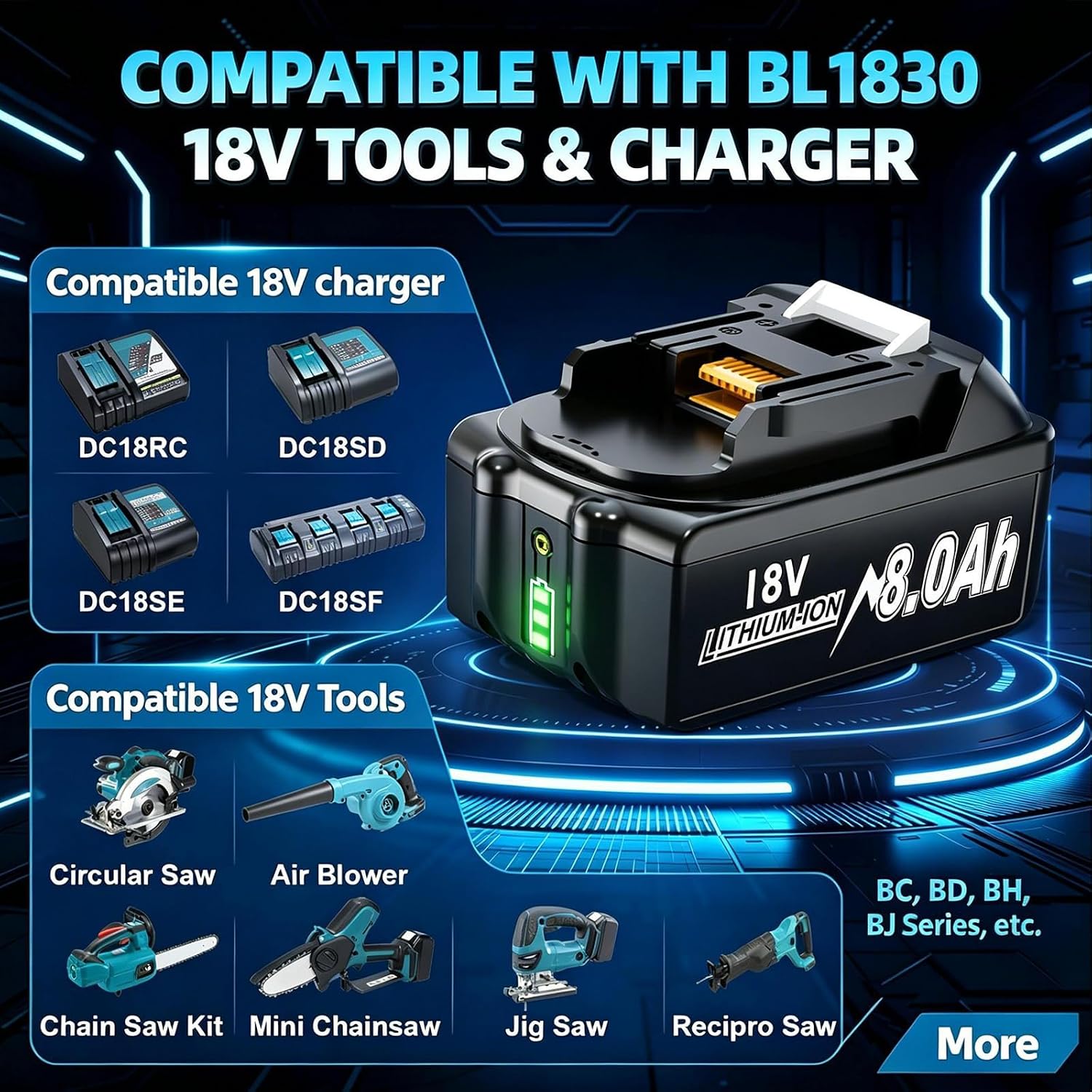 Thumbnail 5 de Upgraded 2Pack 8.0Ah 18V Li-ion Battery for Makita LXT Tools – Realistic Choice for Extended Runtime