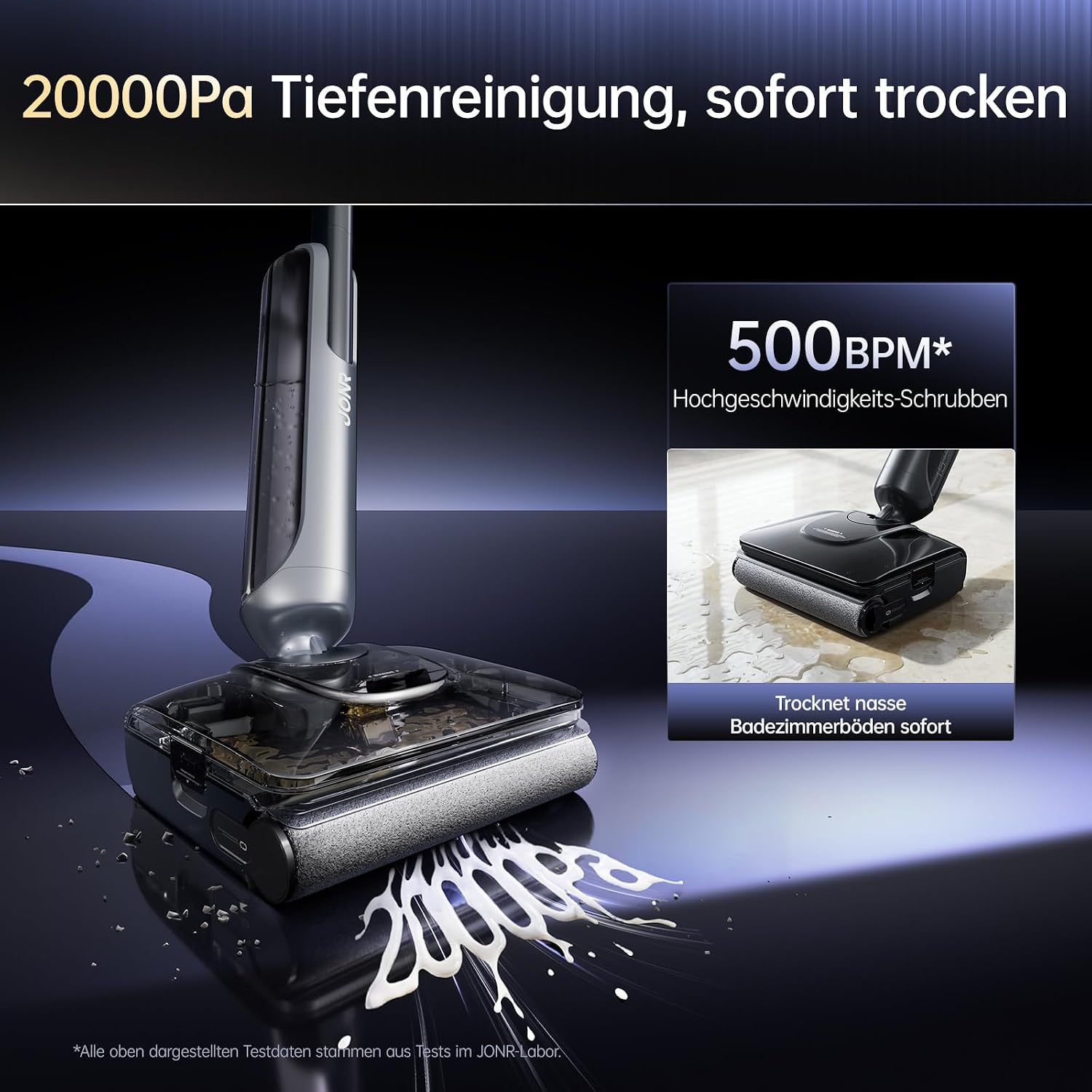 Detalle 2 de JONR H2 PRO Nass- & Trockensauger – 20000 Pa, Heißwasser-Selbstreinigung, 1500 ml Frischwassertank, 600 ml Schmutzwassertank