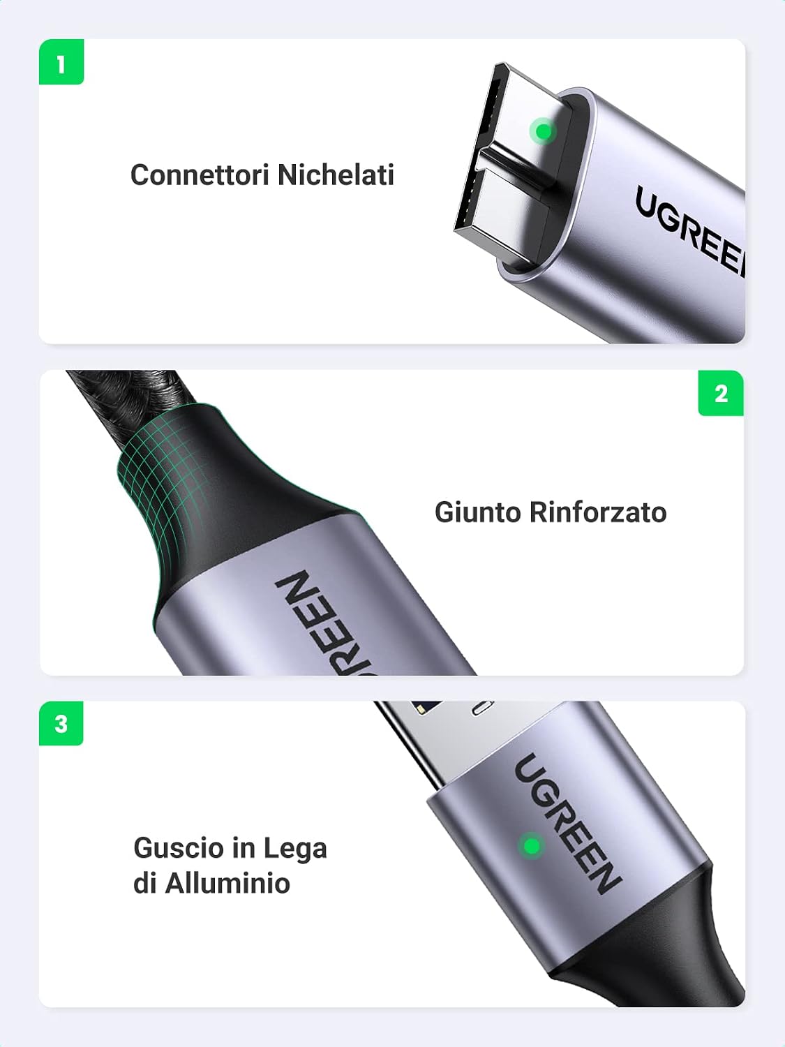 Thumbnail 4 de UGREEN Cavo USB 3.0 Micro B 0,5 m per hard disk