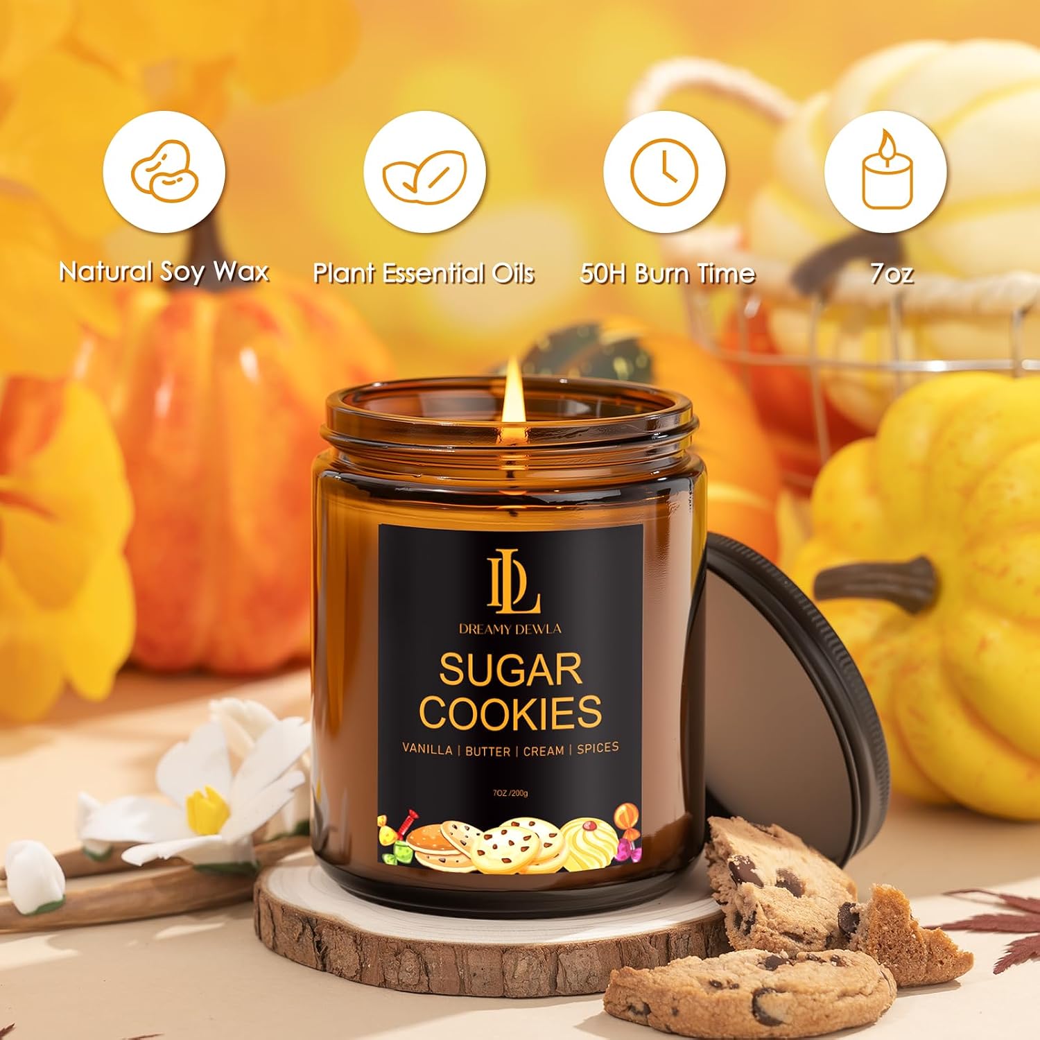 Thumbnail 1 de DL DREAMY DEWLA D005-11 Sugar Cookie Soy Wax Candle, 7 oz Jar