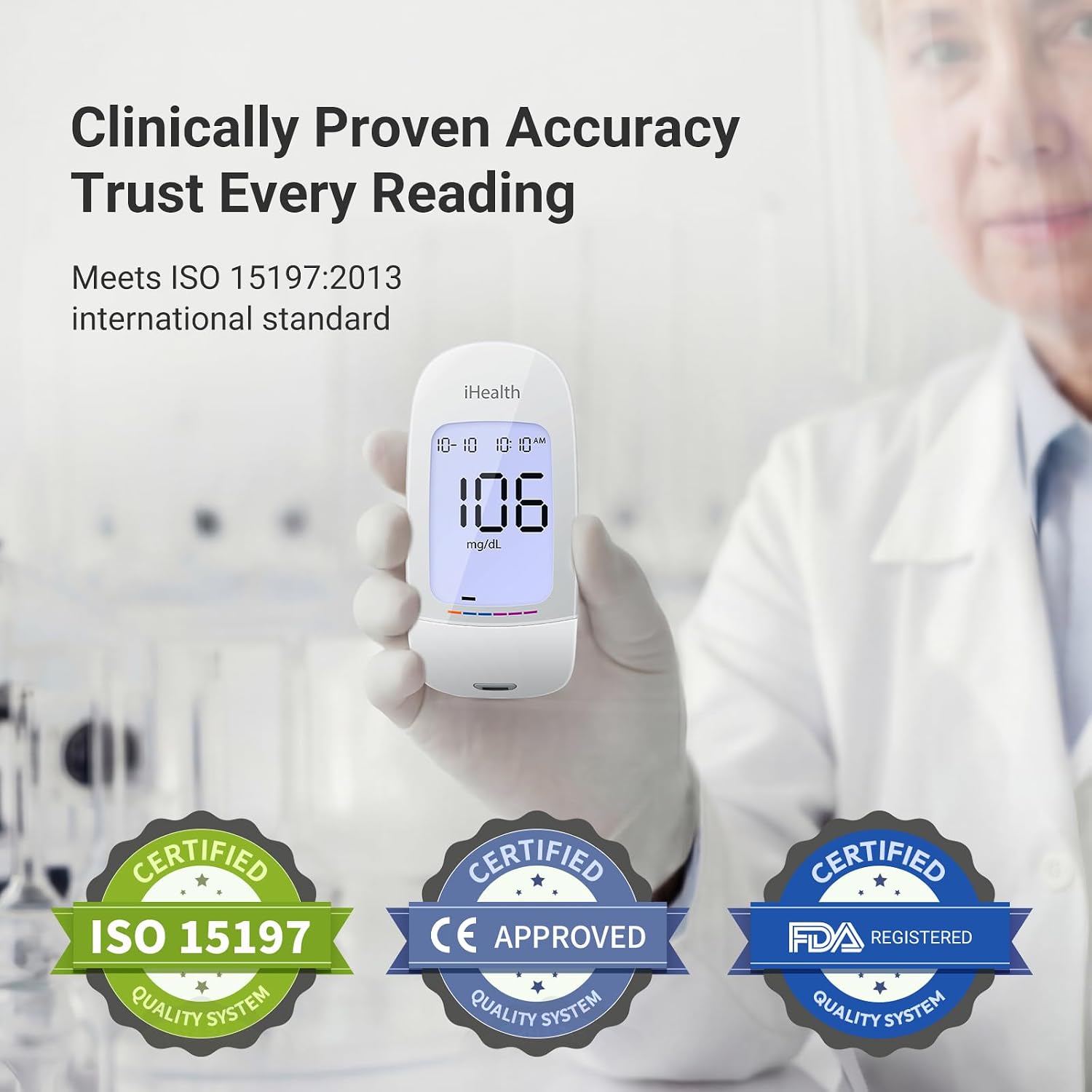 Detalle de iHealth Acacia AG-607 Blood Glucose Monitor Kit with 100 Strips and Lancets