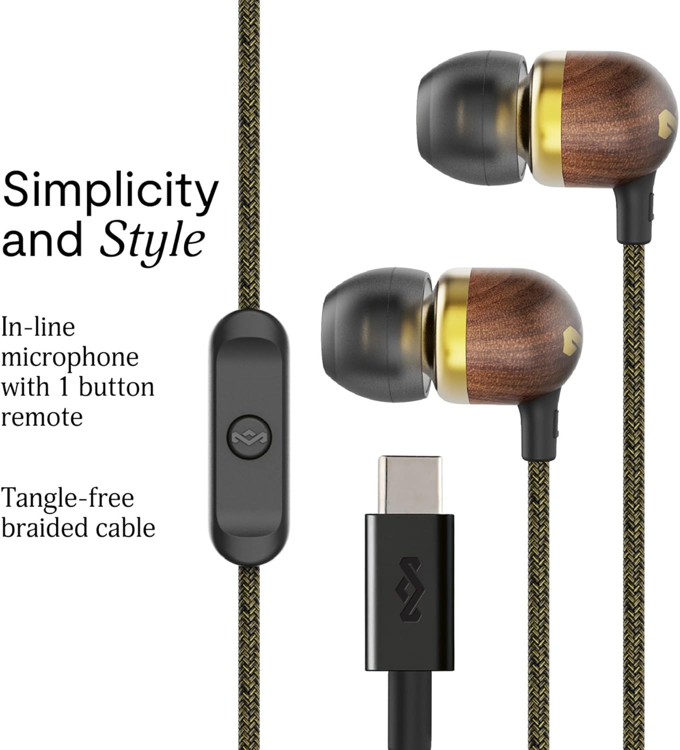 Thumbnail 1 de Marley House of Smile Jamaica USB-C kabelgebundene In-Ear-Kopfhörer mit 9,2-mm-Treibern & Mikrofon (Brass)