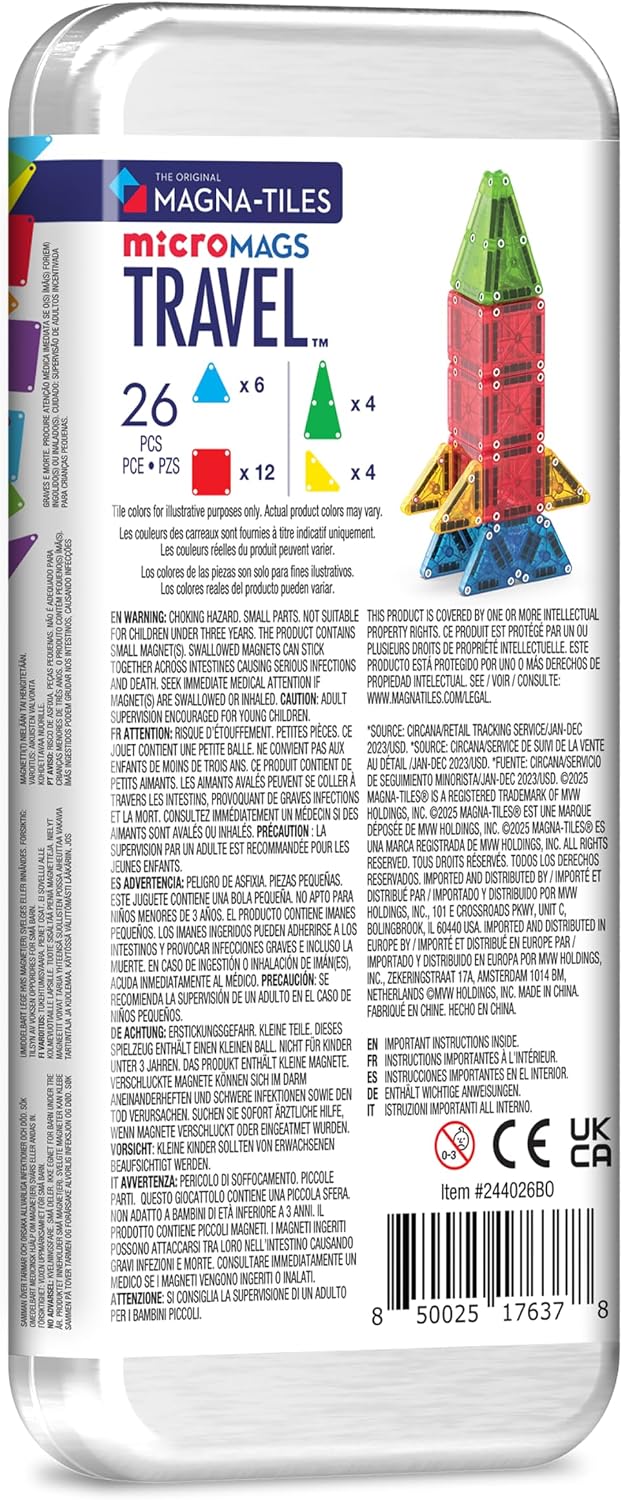 Thumbnail 2 de Magna-Tiles microMAGS 26-Piece Travel Magnetic Construction Set – Bold Colours