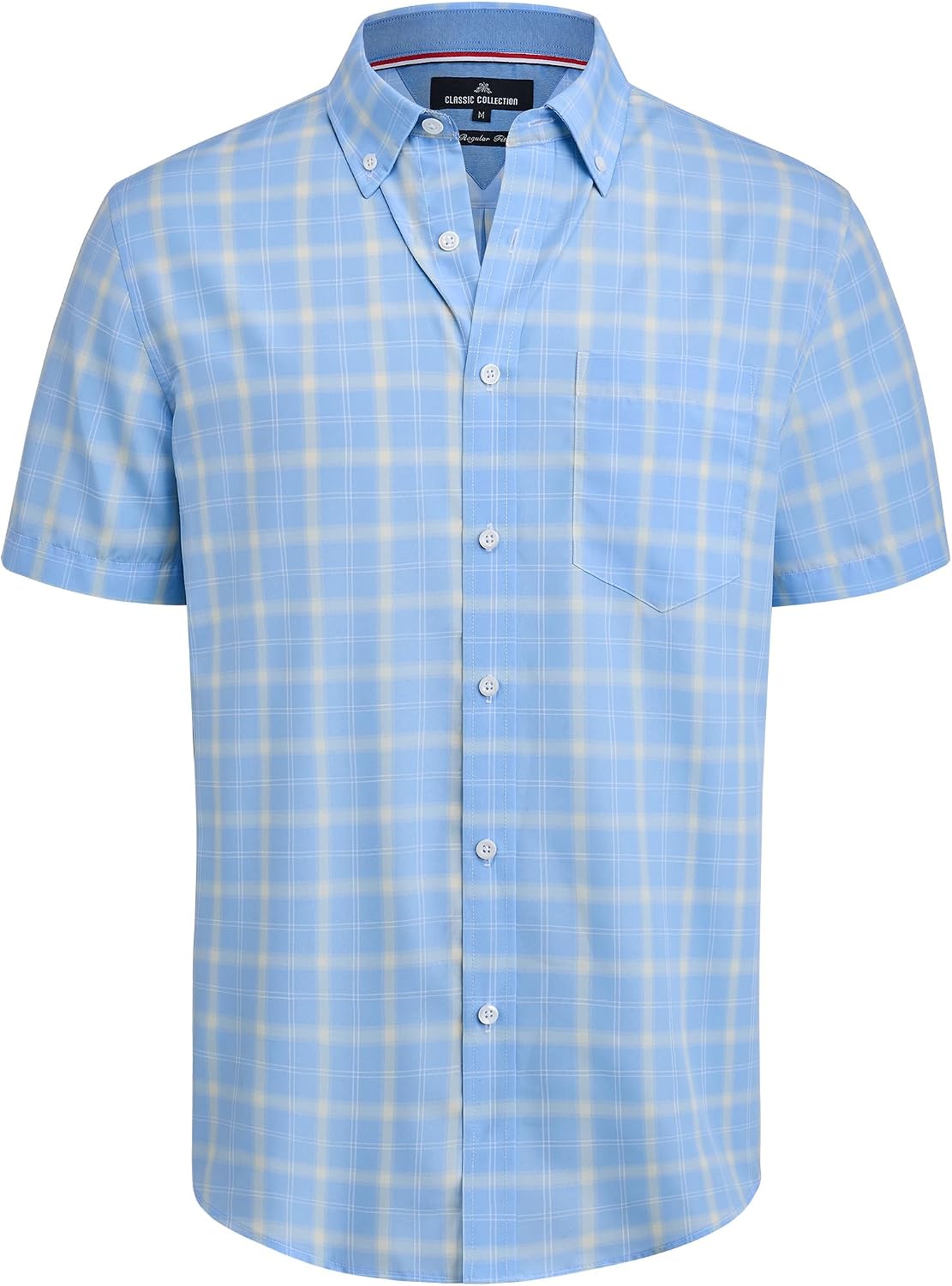 Detalle de Alimens & Gentle Men’s Plaid Short Sleeve Button-Down Cotton Shirt (Regular Fit)