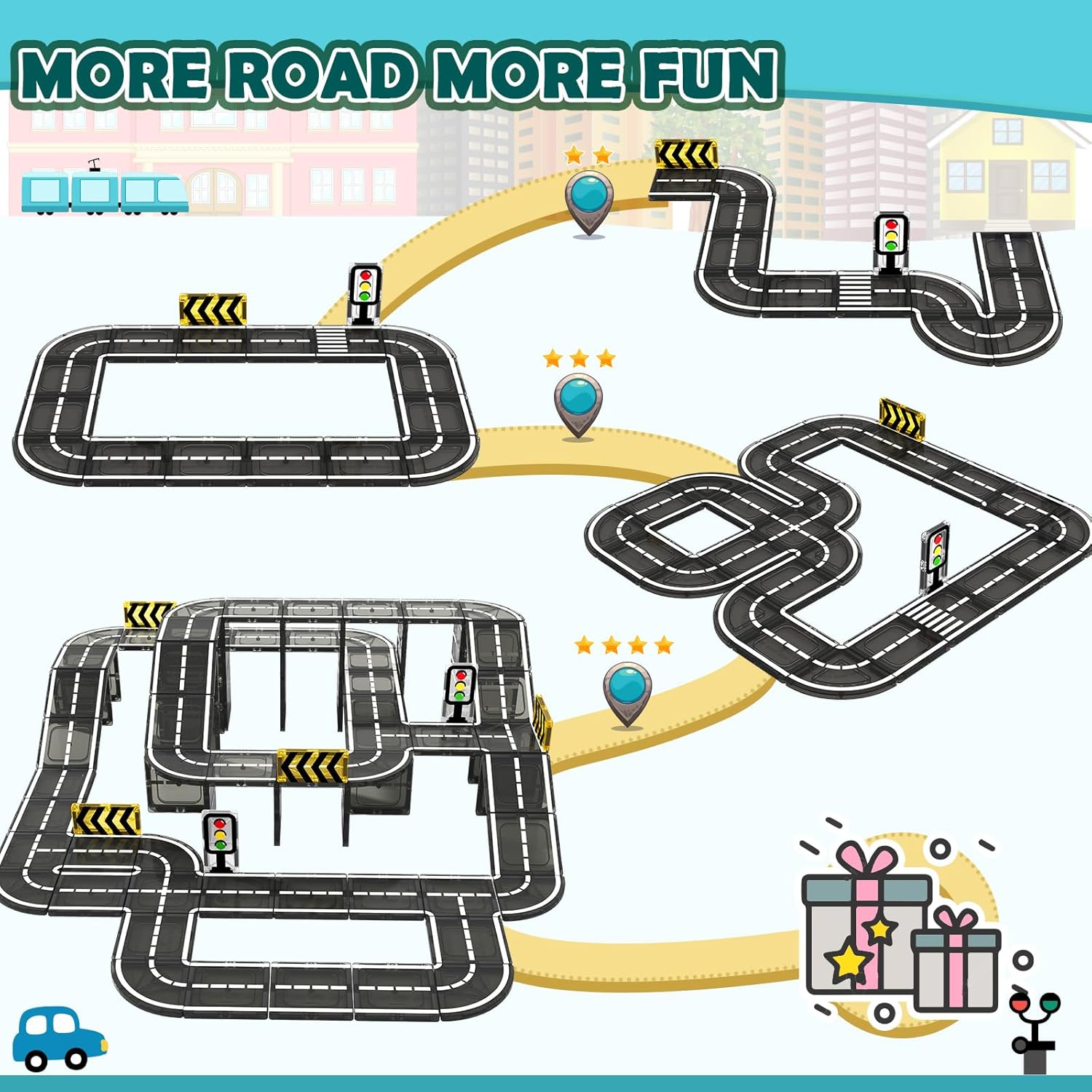 Thumbnail 4 de IGIVI Magnetic Tiles Road Expansion Pack for Kids 🧩