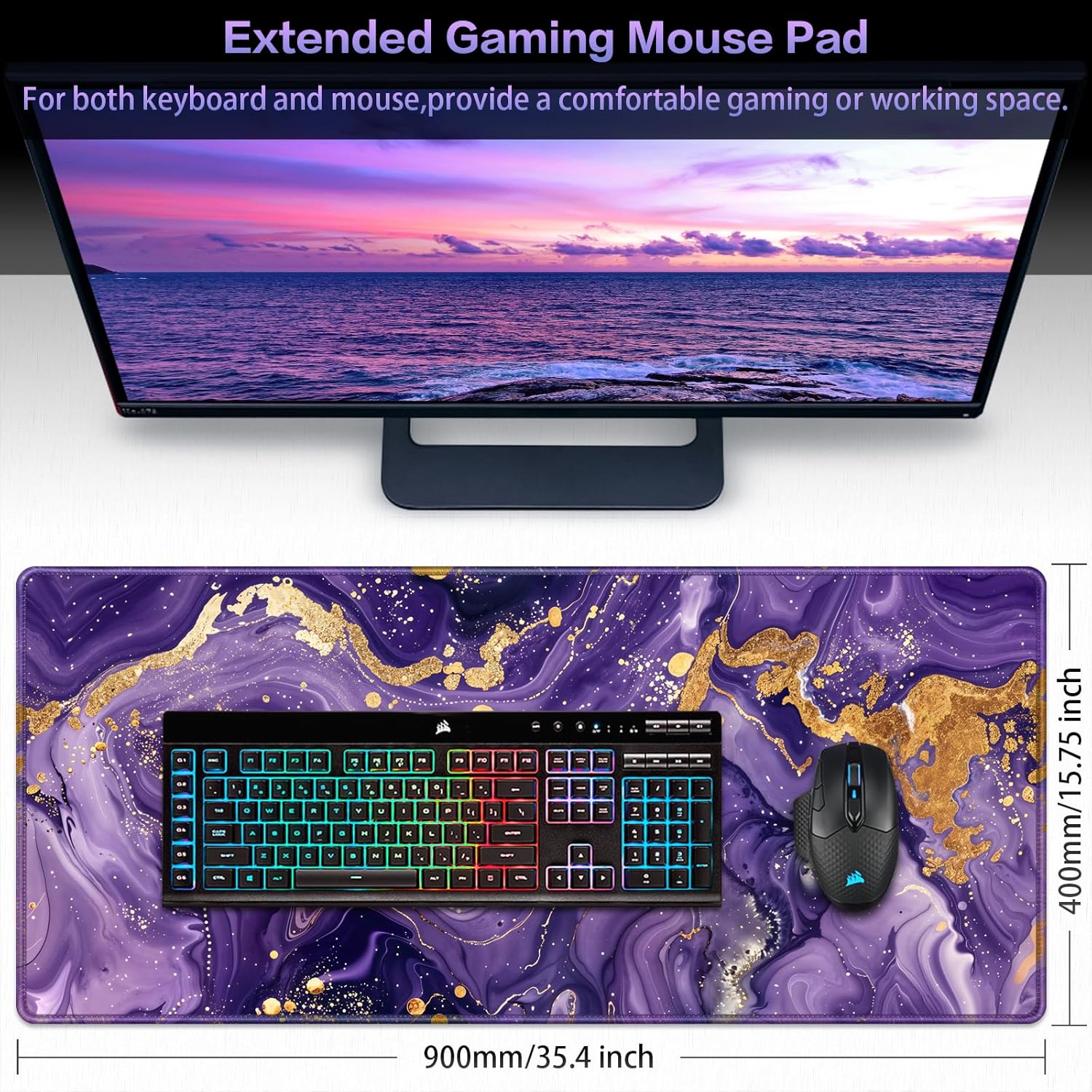 Detalle de Abetcabe XXL Mauspad 900 × 400 mm – Großes, geschirmtes Schreibtisch-Upgrade für Gaming und Büro
