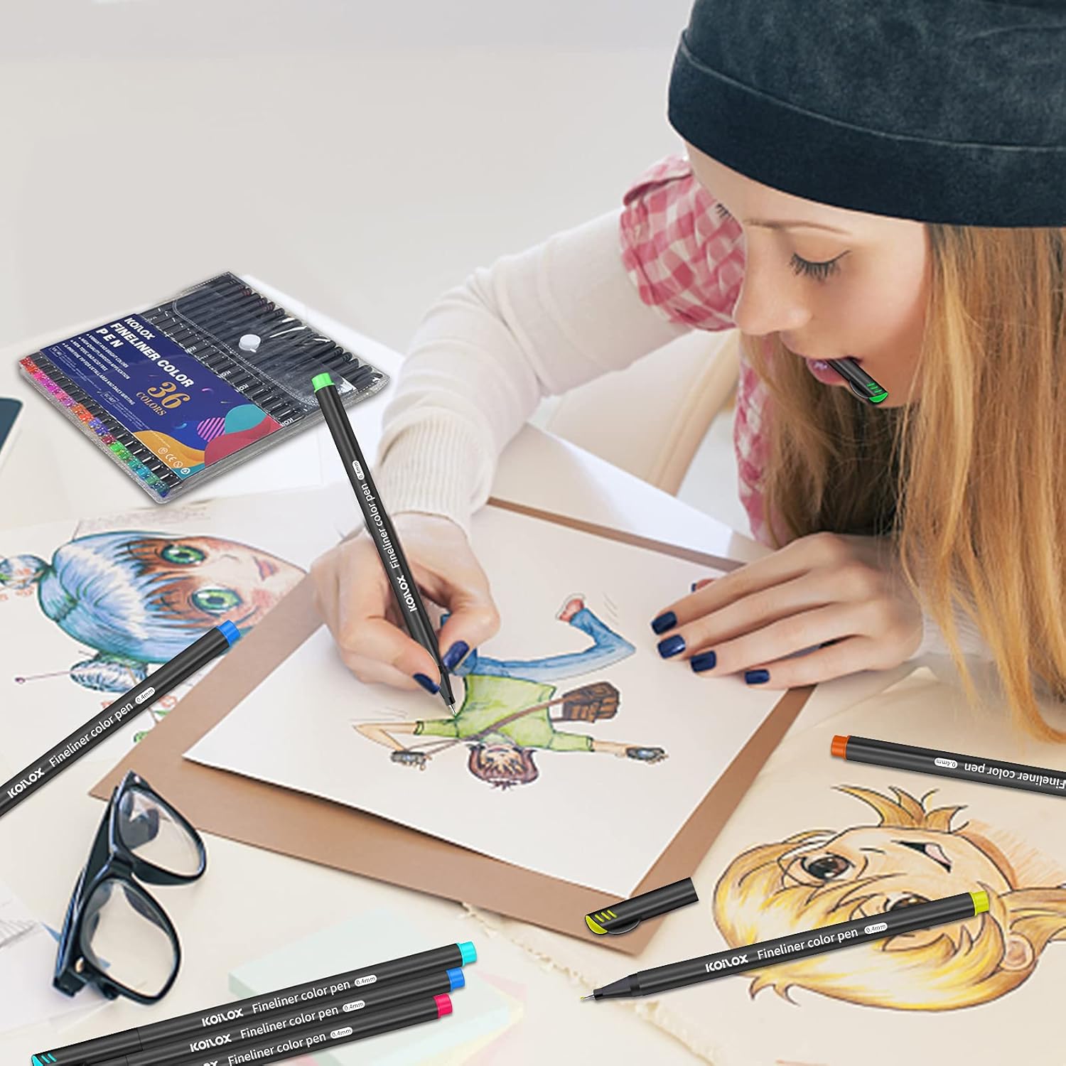 Thumbnail 5 de Koilox Fineliner Stifte Set 36 Farben 0,4 mm