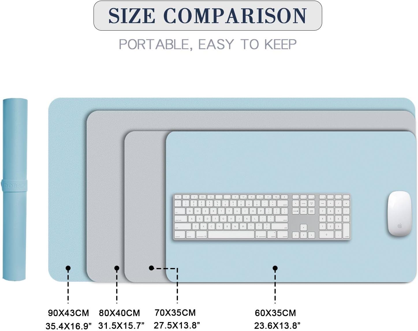 Detalle 2 de DOBAOJIA Mausepad XL 80 x 40 cm – doppelseitig nutzbare PU-Leder-Schreibtischmatte für Laptop, Maus & Schreiben (Azurblau/Silber)