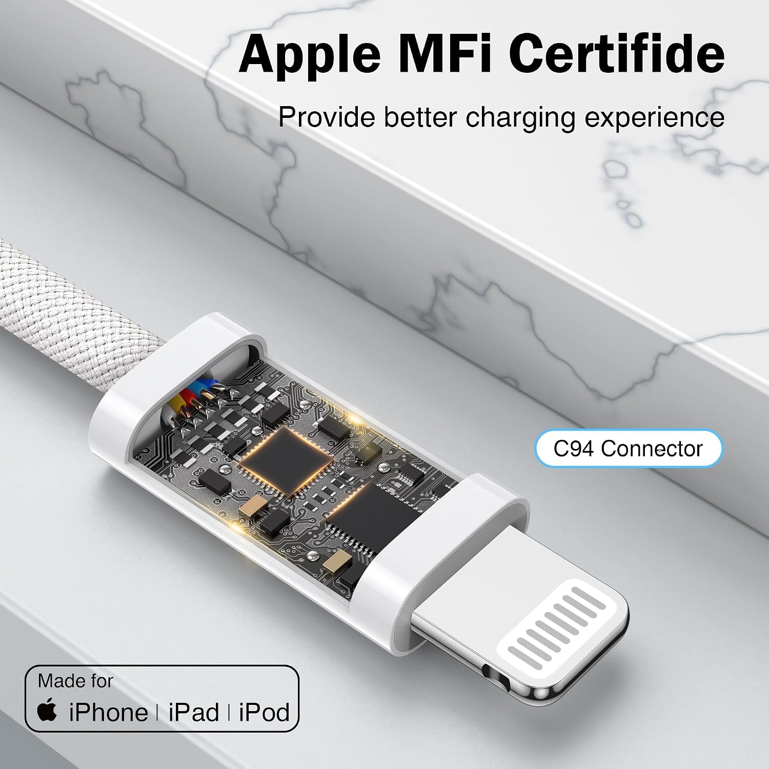 Detalle 2 de NIBIKIA Cavo iPhone Apple certificato MFi USB-A a Lightning (2 m, 2 pack)