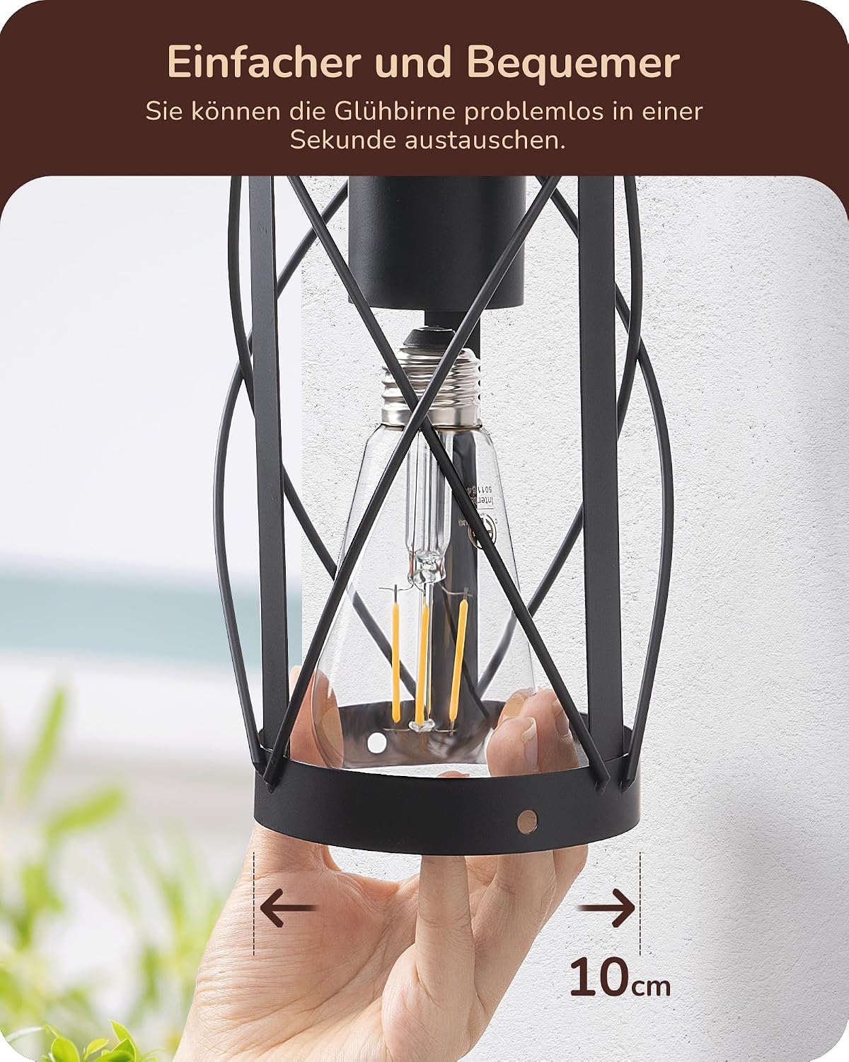 Detalle 2 de EDISHINE Wandleuchte Außen/Innen – Retro-Design mit Aluminiumrahmen, IP44, E27