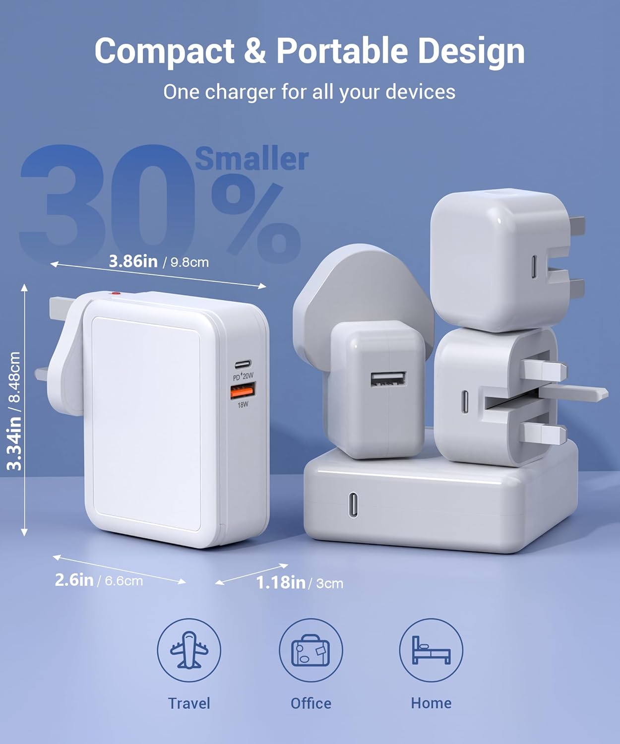 Thumbnail 2 de 65W Wall Charger with Dual Retractable Cables: 4-in-1 USB C Travel Brick