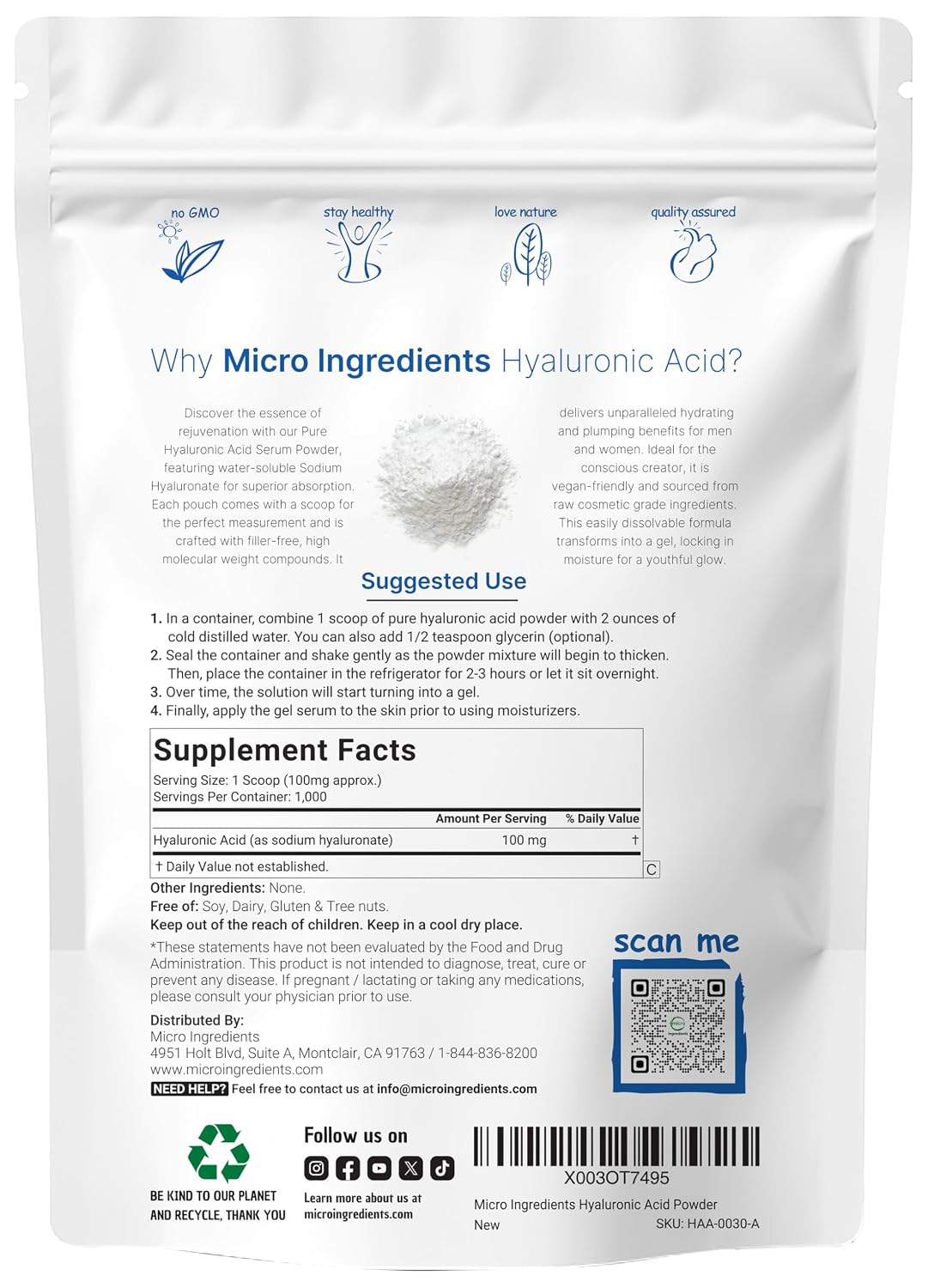 Detalle 2 de Hyaluronic Acid Serum Powder, 100 Grams