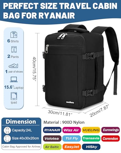 Detalle 2 de MOCOCITO Mochila de cabina para avión 40x20x30 cm (expandible hasta +5 cm) impermeable, con compartimento para portátil 15,6”