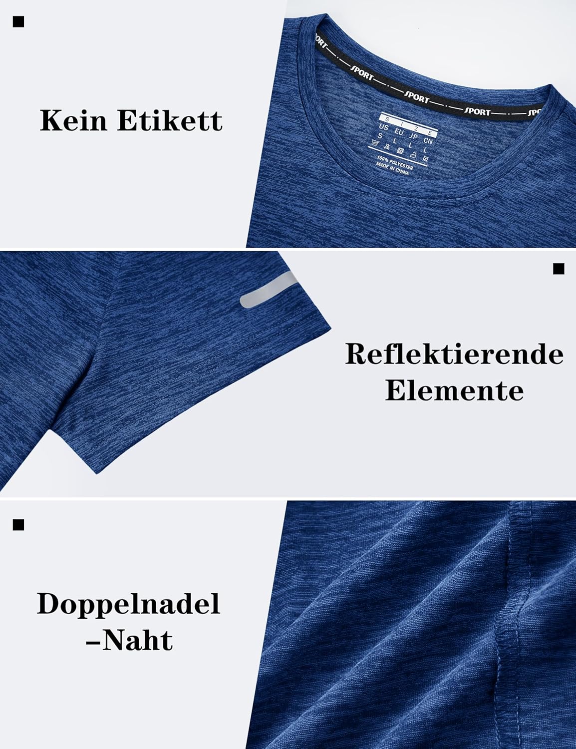 Thumbnail 4 de KEFITEVD Melange Sportshirt Damen Kurzarm mit Reflexstreifen – atmungsaktives Stretch Funktionsshirt (Rundhals)