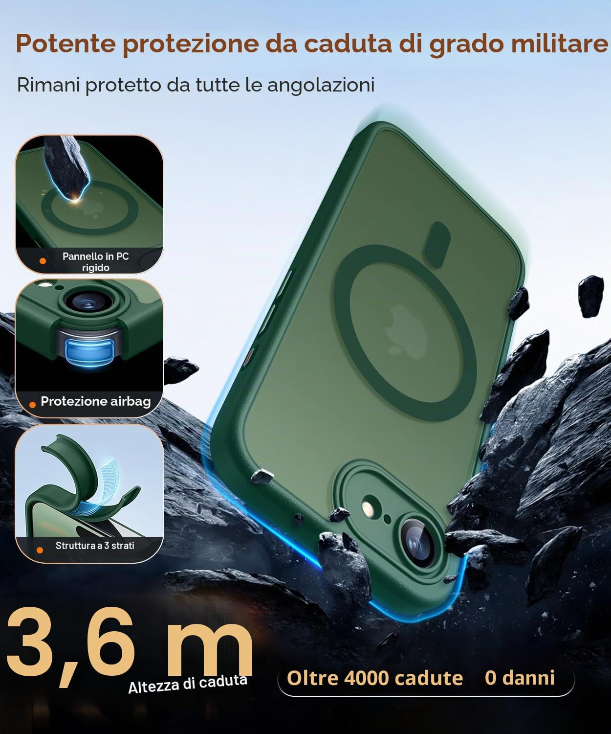 Detalle 2 de CANSHN Magnetica Cover per iPhone 16e / 17e (6.1") – Protezione completa della fotocamera, design opaco traslucido verde profondo