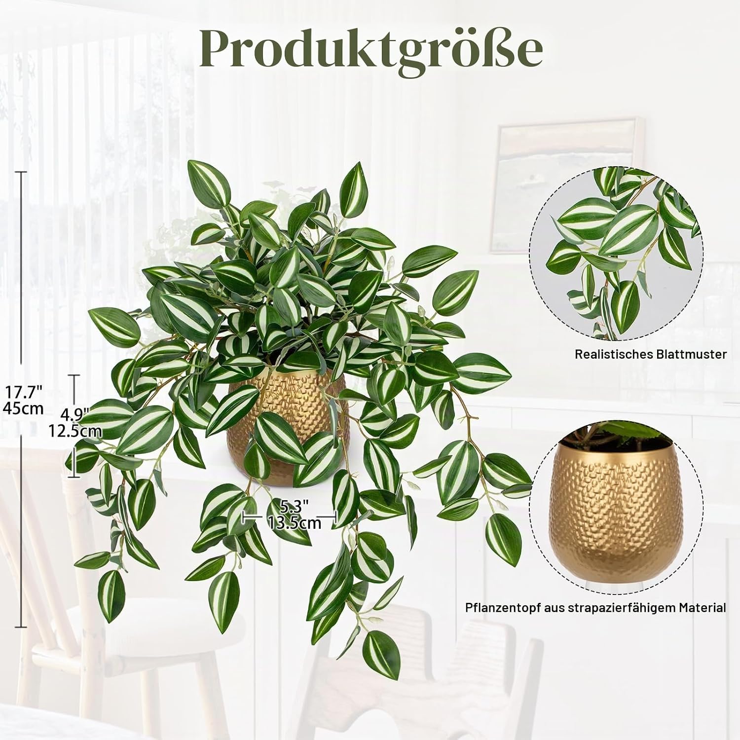 Thumbnail 1 de Oairse Kunstpflanze Hängend Deko – Goldmetalltopf, langlebige künstliche Pflanze für Innen & Außen