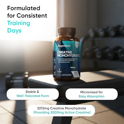 Thumbnail 1 de WeightWorld Creatine Monohydrate 3000mg – 270 Vegan Tablets (3 Months Supply)