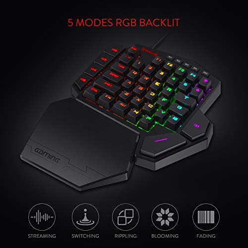 Detalle de Redragon K585 DITI: teclado mecánico para juego de una mano con 7 macros RGB y reposamuñecas desmontable