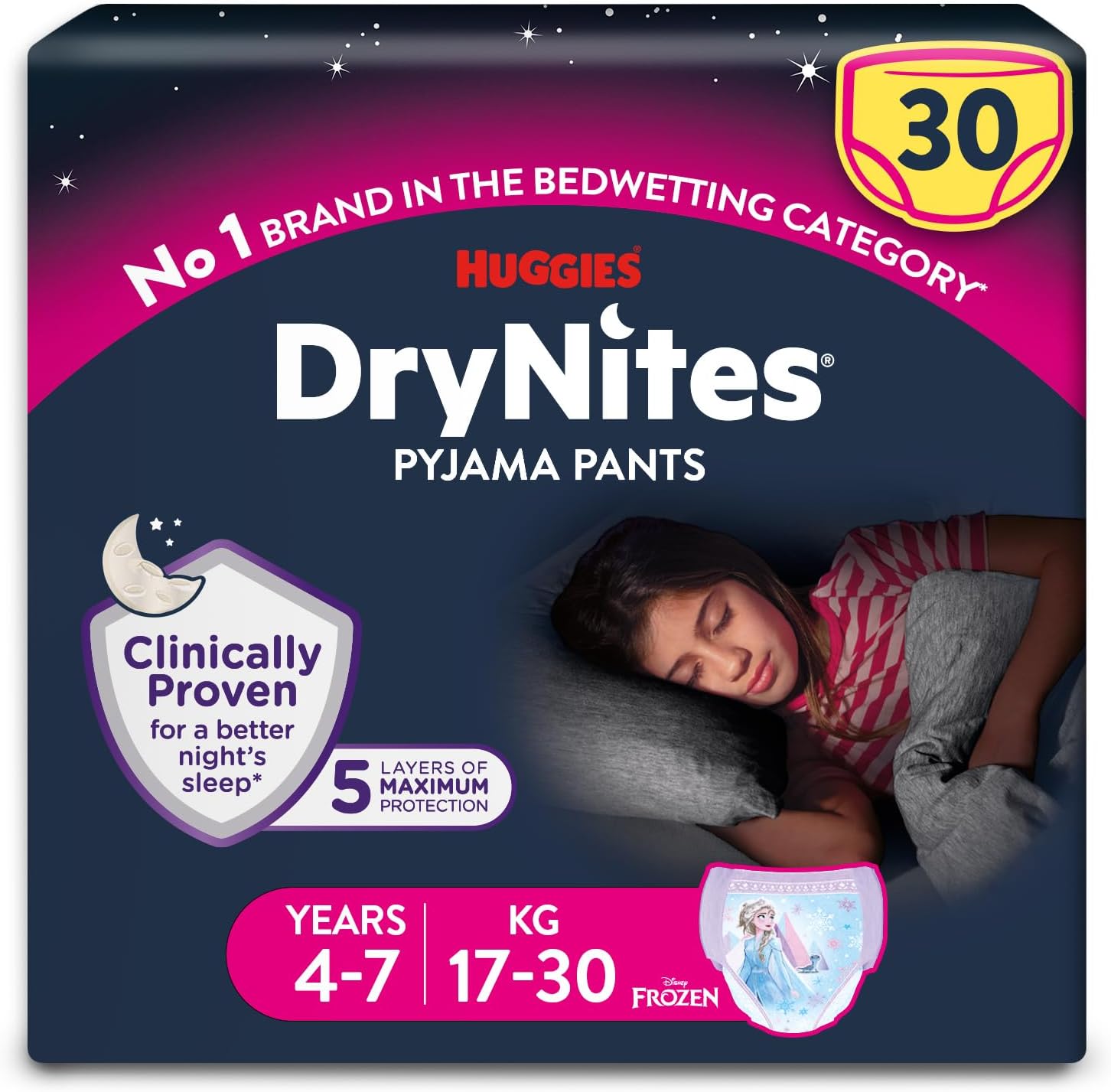 Detalle de HUGGIES DryNites Pyjama Pants for Girls 4-7 Years (17-30kg) – 30 Night-time Bedwetting Pants