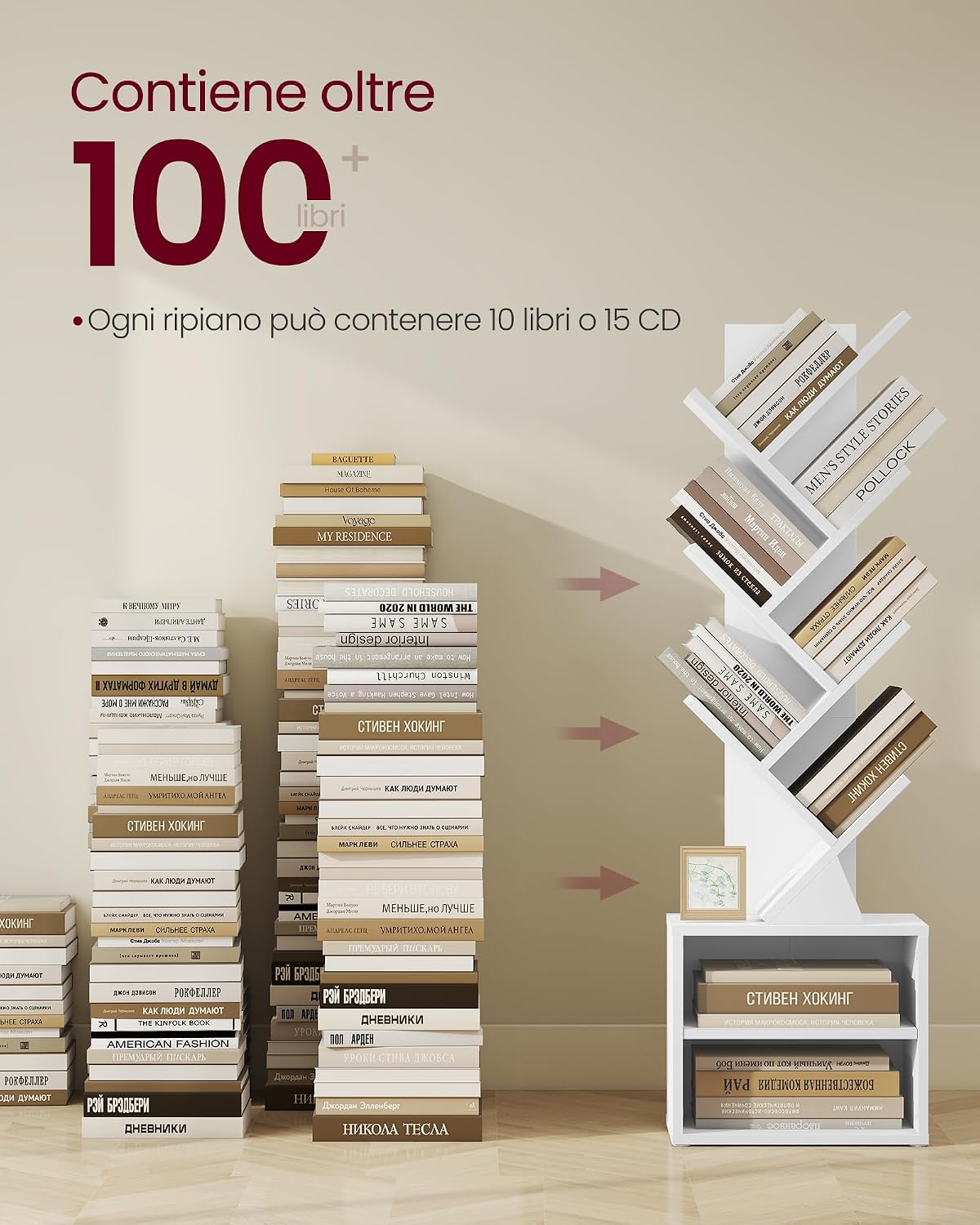 Thumbnail 5 de VASAGLE CUSTOS LBC607WB01 Libreria ad alberi autoportante con 2 scomparti aperti, bianco nuvola