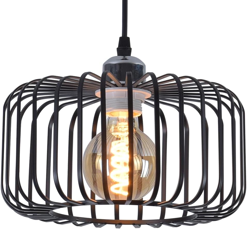 Detalle 2 de Metal & Rope Pendant Light Shade, 30cm Black Hemp Rope — Retro Ceiling Lamp Shade