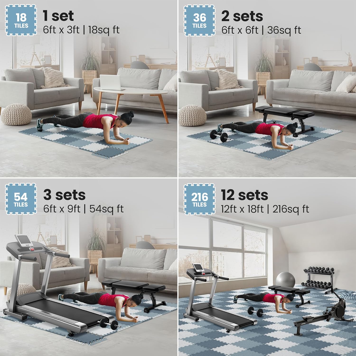 Thumbnail 2 de Tappeto Palestra a puzzle in EVA per home gym: pavimento protettivo incastro (18 tappetini, circa 1,67 m²)