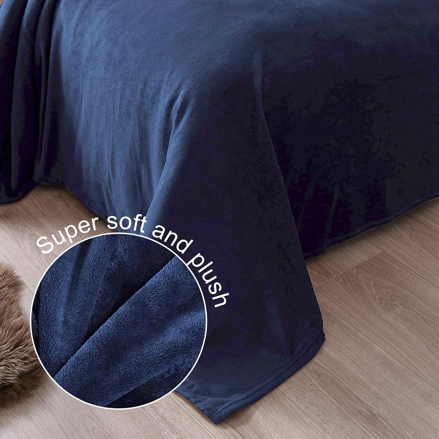 Thumbnail 4 de Exclusivo Mezcla 50x70-Inch Fleece Throw Blanket, Navy Blue, Double-Sided Brushed Flannel