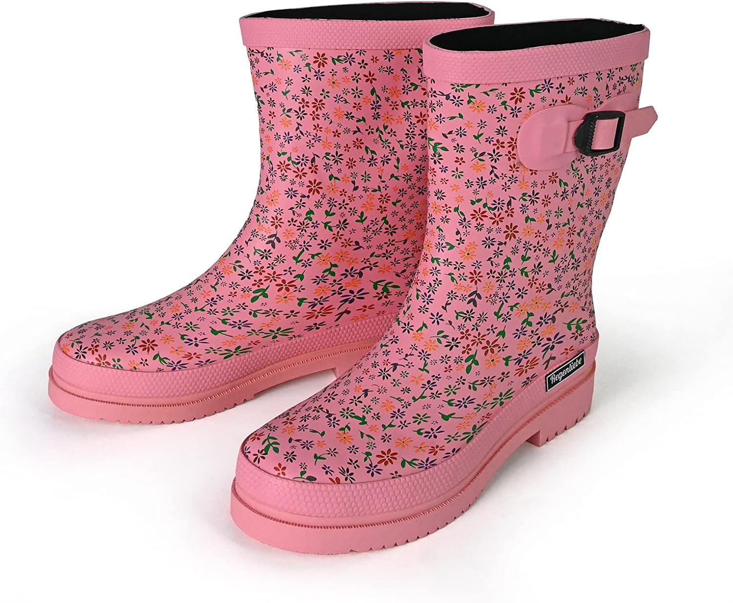 Detalle de Regenliebe Damen Gummistiefel Flowers – halbhoher Regenstiefel mit kälteisolierender Einlegesohle