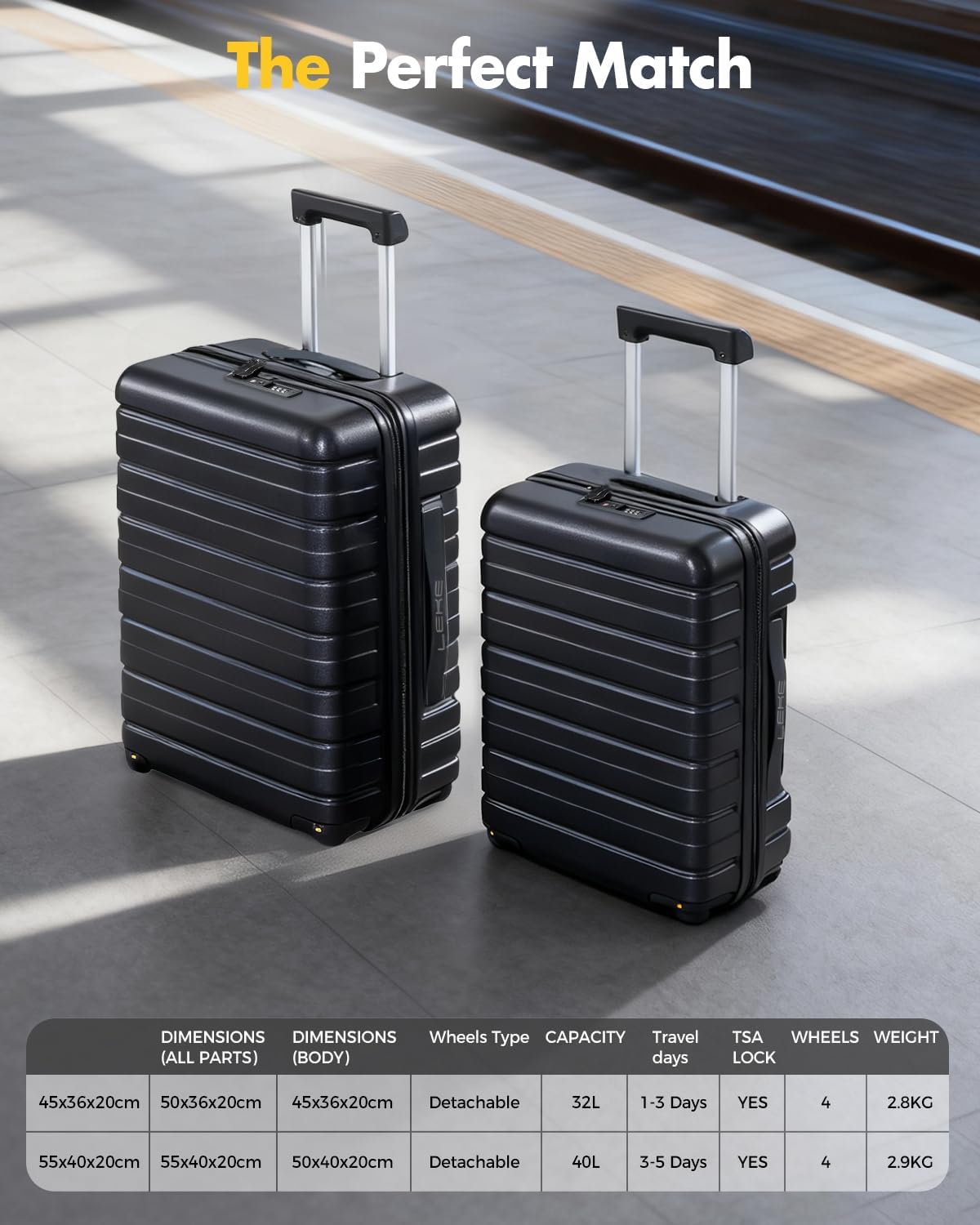 Detalle de Lekesky Cabin Suitcase 55x40x20 – 40L ABS Carry-On with TSA Lock