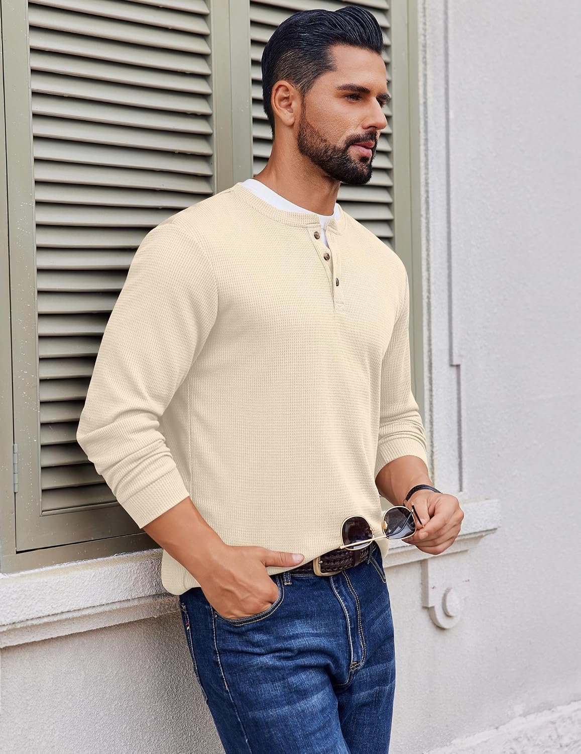 Detalle de Ekouaer Men's Henley Shirt, Polyester