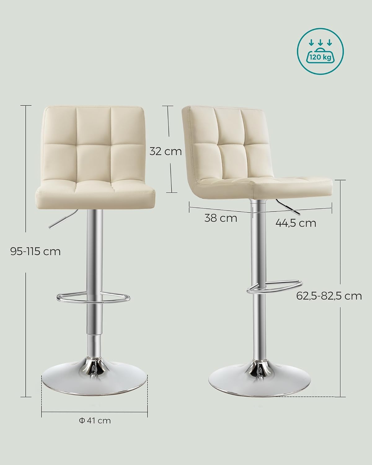 Detalle de SONGMICS LJB064K03 sgabelli bar 120 kg