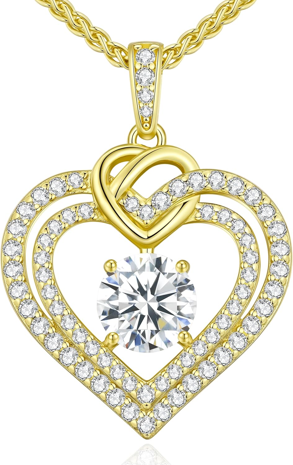 Thumbnail 6 de CDE Damen Moissanite Halskette Doppelherz aus Silber 925 – 18" + 2" Verlängerung, D-Farbe, VVS1