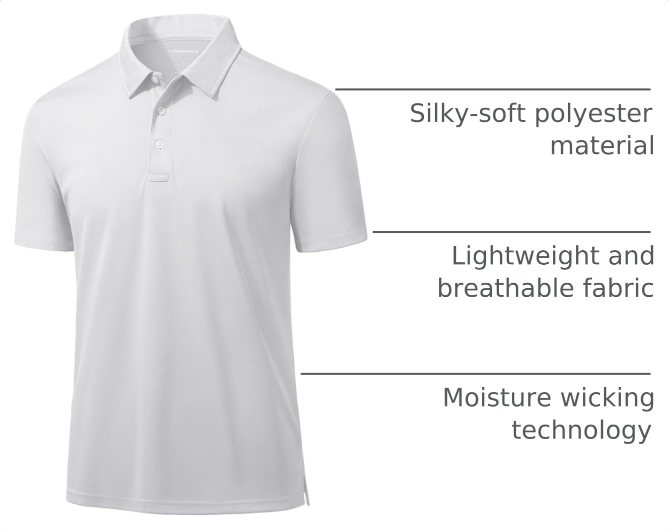 Detalle de MAGCOMSEN Men’s 3-Button Quick-Dry Polo Shirt (Polyester Piqué, Short Sleeve)