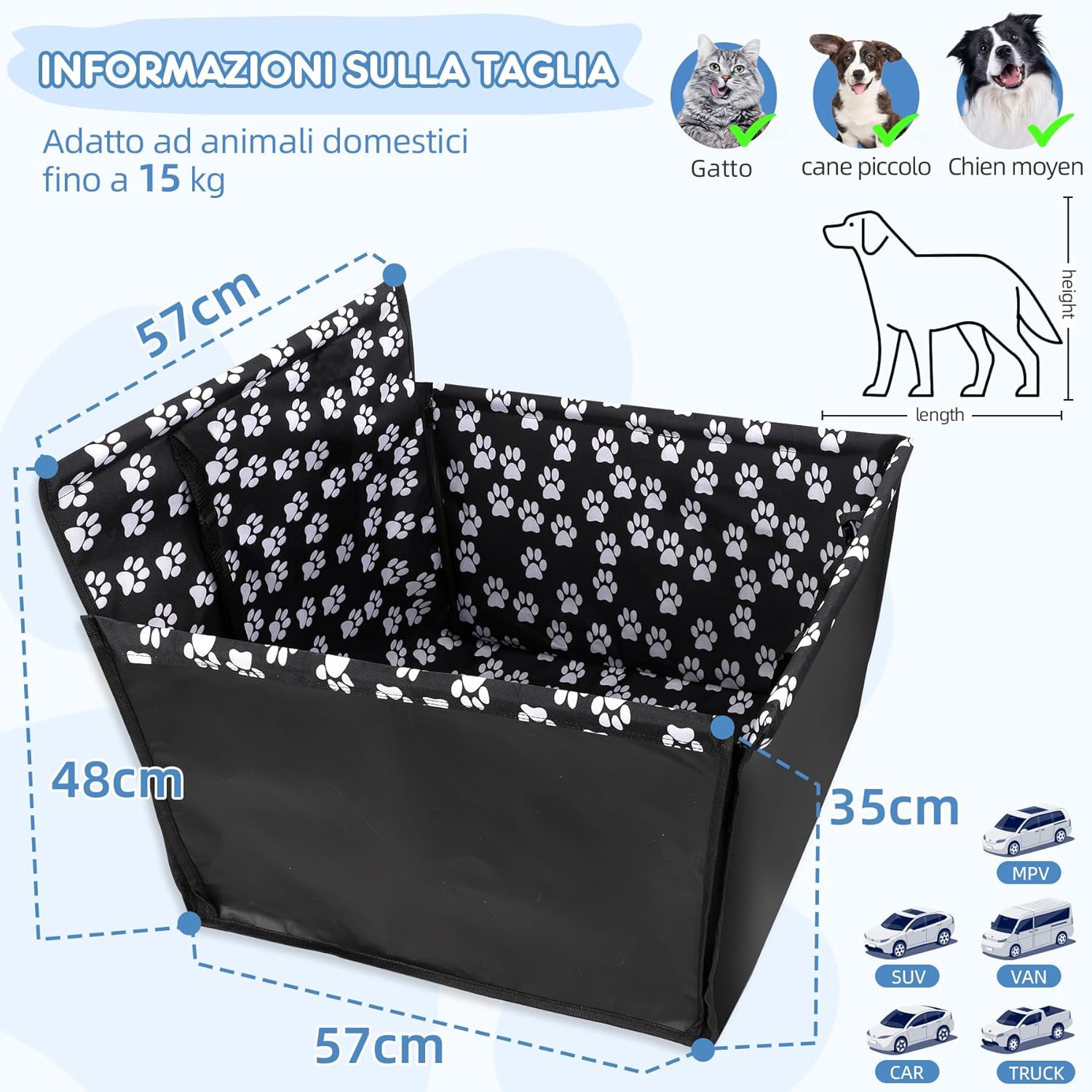 Thumbnail 2 de Seggiolino Auto Cane 3 in 1 Rialzato e Pieghevole 68x57x33 cm – Trasportino Impermeabile