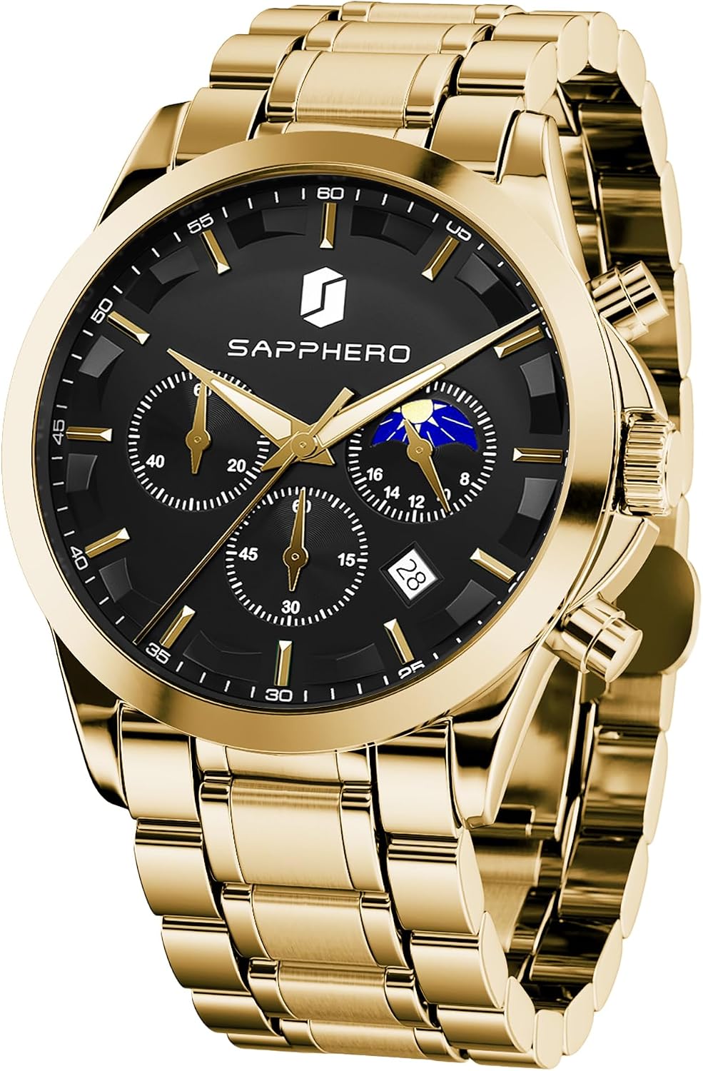 Detalle de BENYAR BY Orologi uomo multifunzione cronografo al quarzo nero con cinturino in pelle e datario