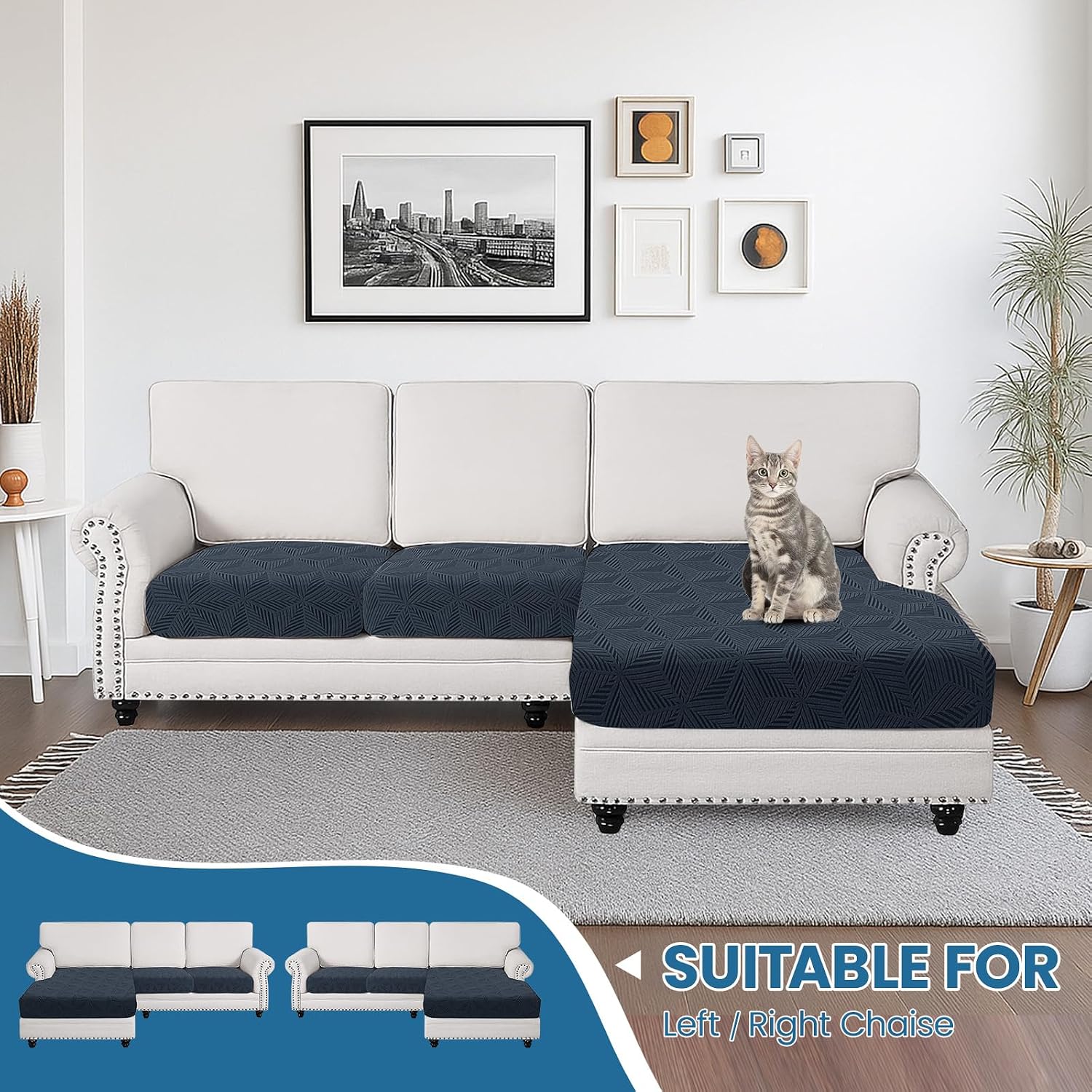 Thumbnail 1 de Ystyle Copricuscini Divano Elasticizzato per Penisola/Chaise longue, 1 posto (2+chaiselongue) Grigio scuro