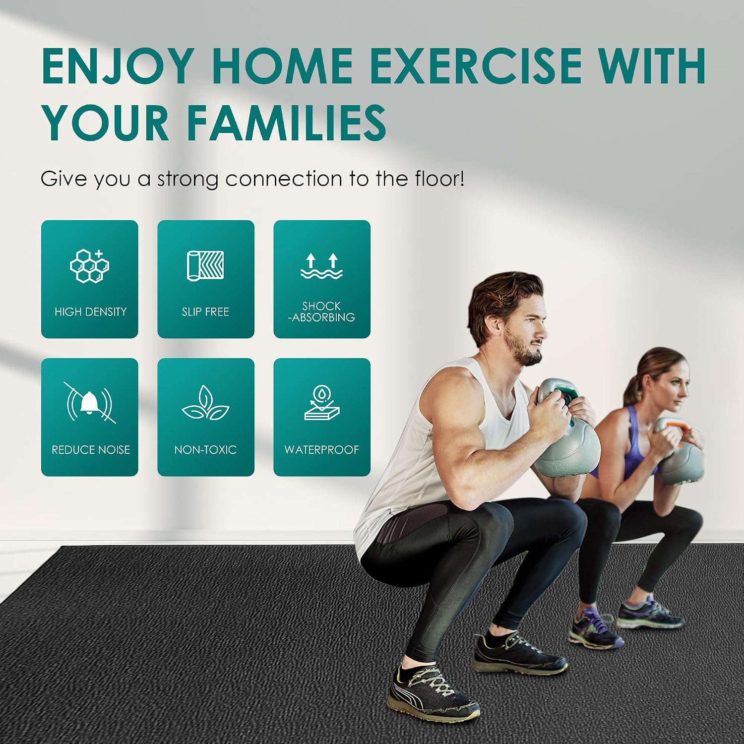 Detalle 2 de BesWin Large Exercise Mat, 8' x 4' PVC, Non-Slip and Shoe-Friendly