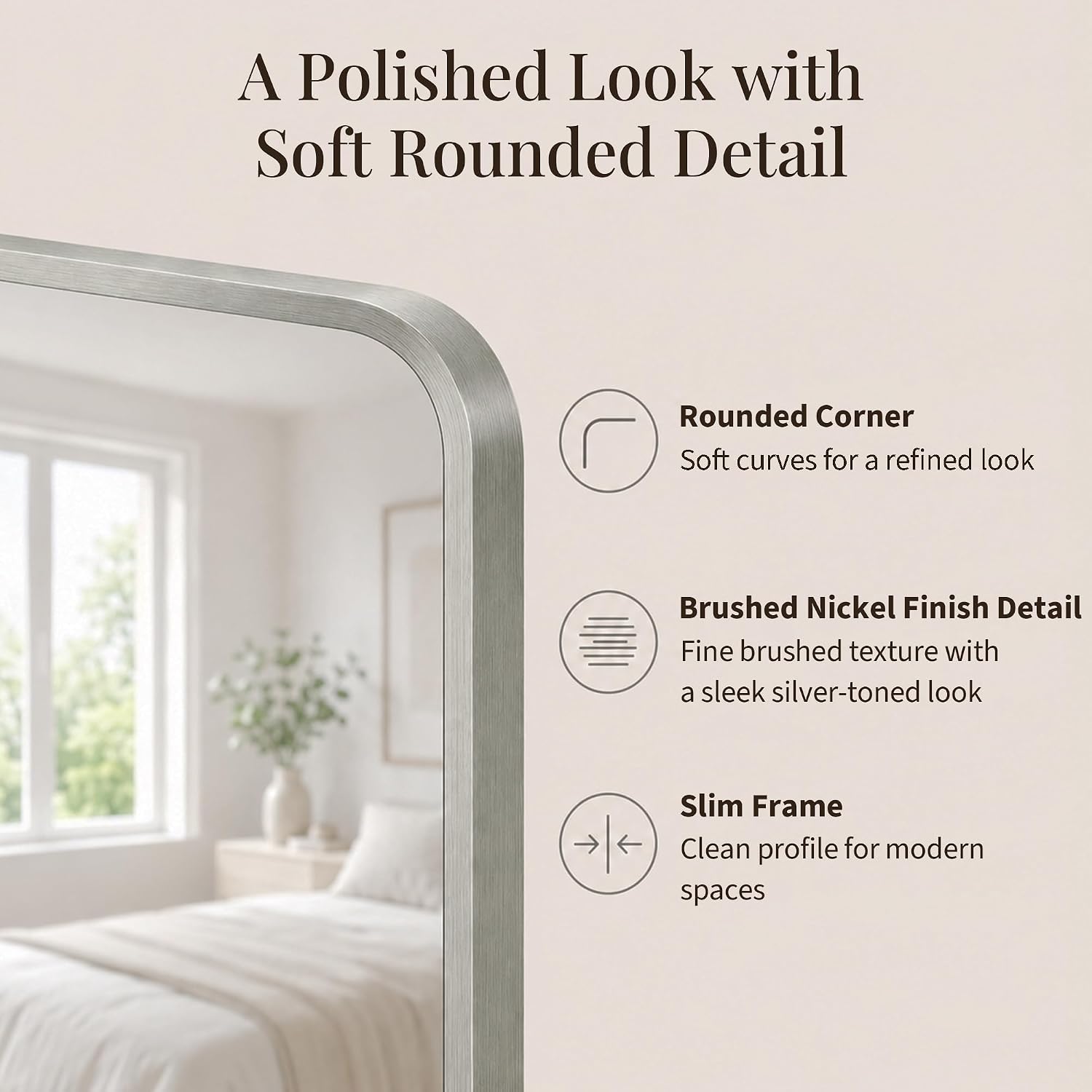Detalle 2 de Pocetry 24x36 Inch Brushed Nickel Rounded Rectangle Vanity Mirrors (2-Pack) with Slim Aluminum Frame