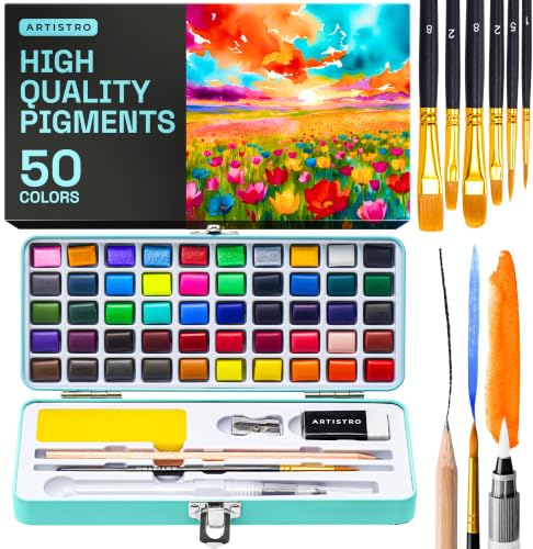 Detalle de ARTISTRO Vivid Watercolor Paint Set with Palette & Brush Pens