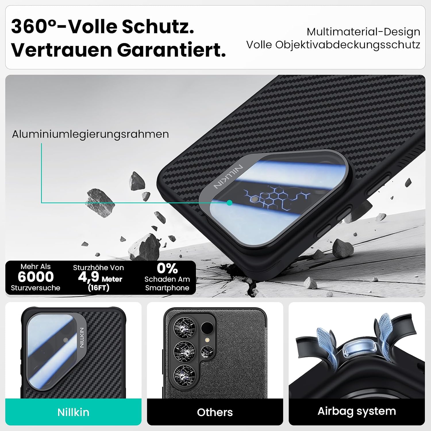 Detalle de Nillkin Hülle für Samsung Galaxy S26 Ultra – MagSafe kompatibel, getönter Kamera-Schutzdeckel & Ständer, 1500D Aramidfaser